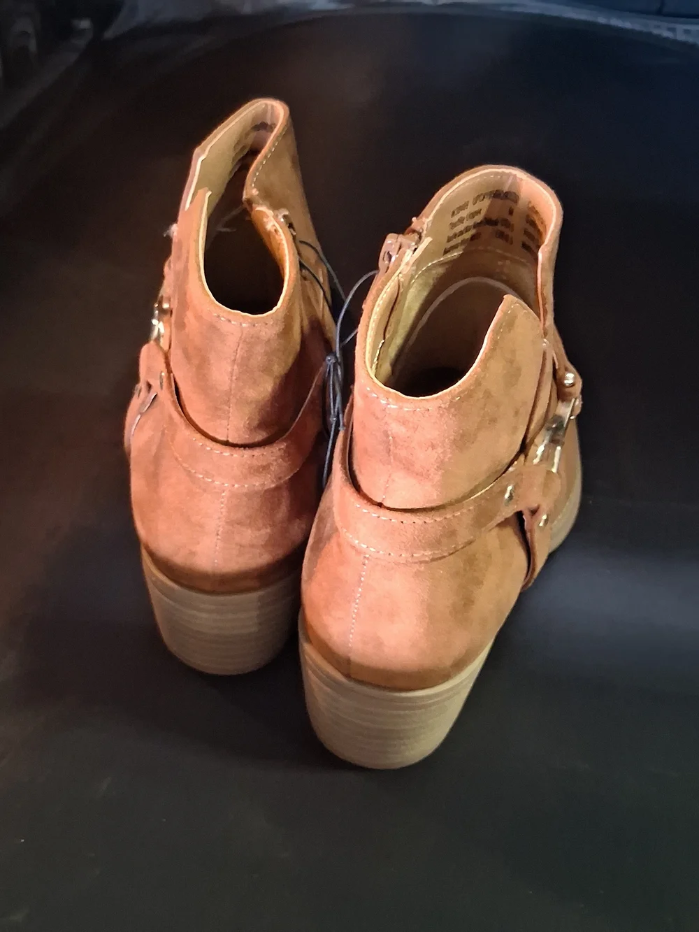 White Mountain Tan Suede Ankle Booties with Buckle Detail